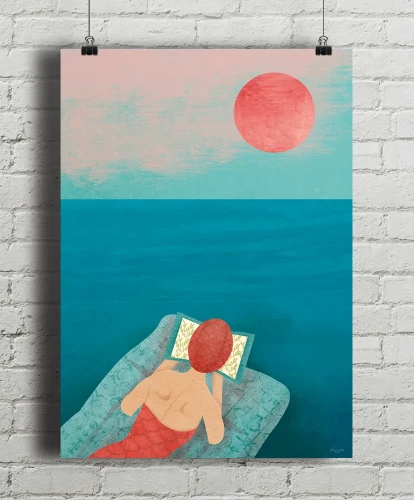 Nad morzem z książką - aranżacja plakatu