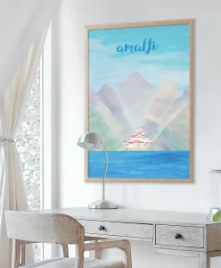 Amalfi - włoskie wybrzeże - aranżacja plakatu w białym wnętrzu