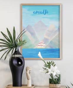 Amalfi - włoskie wybrzeże - aranżacja plakatu nad półką