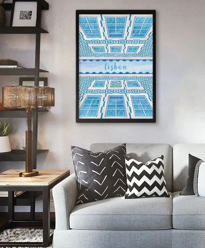 Lizbona - kamienice z azulejos - aranżacja plakatu w pokoju