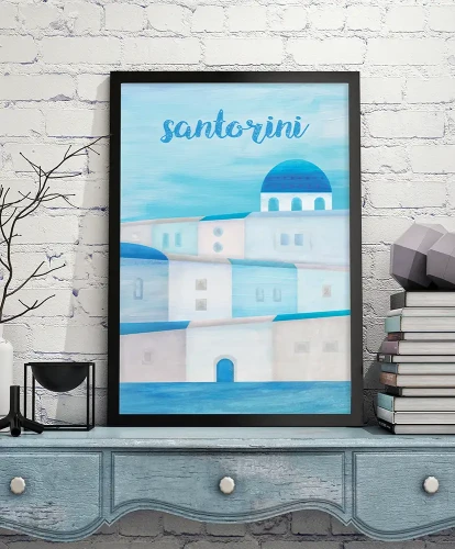 Santorini - grecka wyspa - aranżacja plakatu na szafce