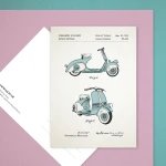 Skuter Vespa patent - pocztówka