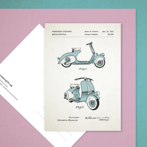 Skuter Vespa patent - kartka pocztowa