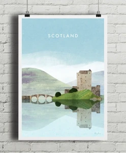Zamek w Szkocji - aranżacja plakatu na ceglanej ścianie