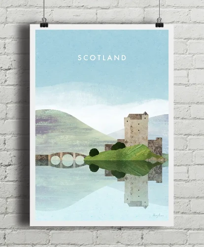 Zamek w Szkocji - aranżacja plakatu na ceglanej ścianie