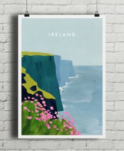 Irlandia - klify nad oceanem - aranżacja plakatu na ceglanej ścianie