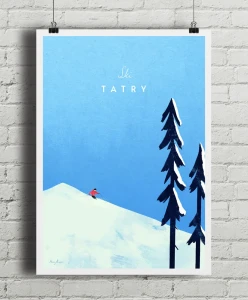 Narty w Tatrach - aranżacja plakatu na ceglanej ścianie