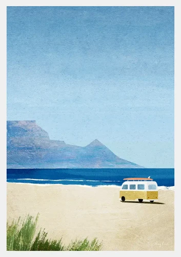 Kamper na plaży - surfing - plakat