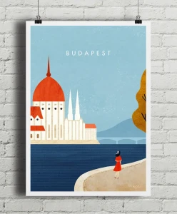 Budapeszt - spacer nad Dunajem - aranżacja plakatu na ceglanej ścianie