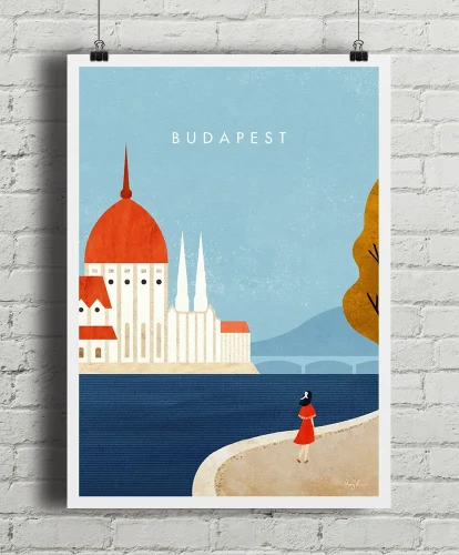 Budapeszt - spacer nad Dunajem - aranżacja plakatu na ceglanej ścianie