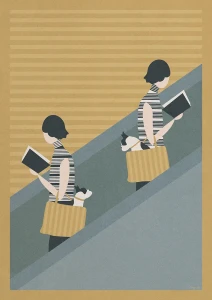 Spotkanie na schodach - plakat z książkami