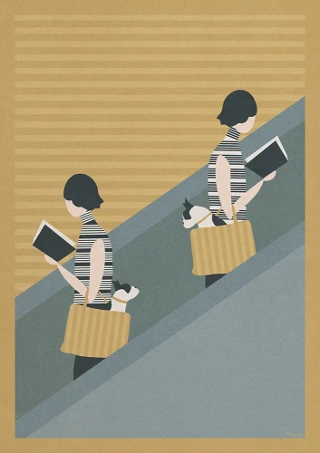 Spotkanie na schodach - plakat z książkami