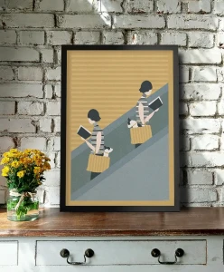 Spotkanie na schodach - aranżacja plakatu na szafce