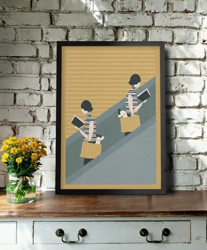 Spotkanie na schodach - aranżacja plakatu na szafce