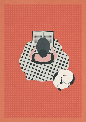 Poczytaj mi - plakat z książką i psem