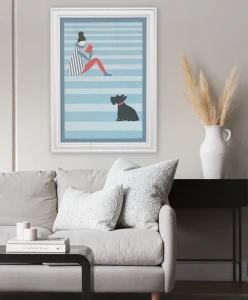 Czytanie na schodach - aranżacja plakatu w salonie