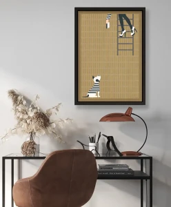 W bibliotece - aranżacja plakatu nad biurkiem