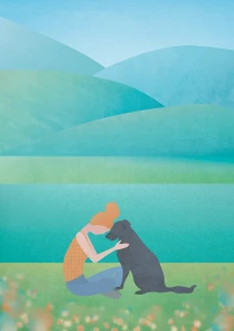 Nad górskim stawem - plakat z górami