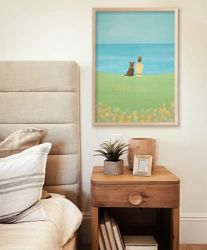 Z psem na łące - aranżacja plakatu w sypialni