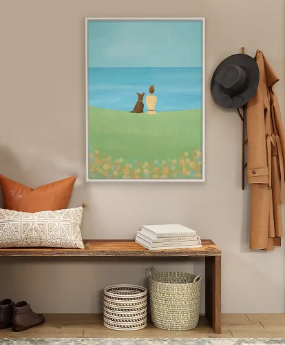 Z psem na łące - aranżacja plakatu w korytarzu