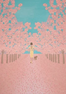 Kwitnące wiśnie - spacer z psem - plakat