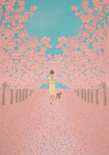 Kwitnące wiśnie - spacer z psem - plakat