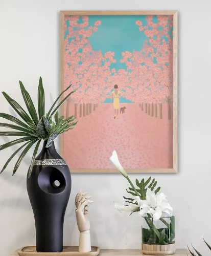 Kwitnące wiśnie - spacer z psem - aranżacja plakatu