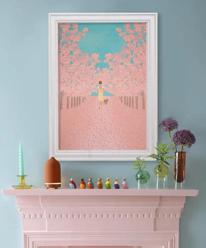 Kwitnące wiśnie - spacer z psem - aranżacja plakatu