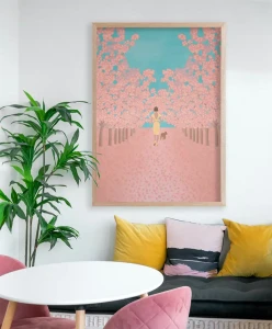 Kwitnące wiśnie - spacer z psem - aranżacja plakatu