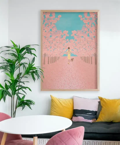 Kwitnące wiśnie - spacer z psem - aranżacja plakatu