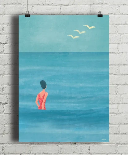 Lato nad morzem - aranżacja plakatu na ceglanej ścianie