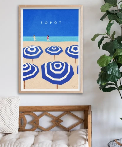 Sopot - plaża z parasolkami - aranżacja plakatu