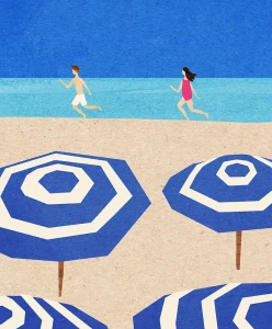 Sopot - plaża z parasolkami - szczgół plakatu