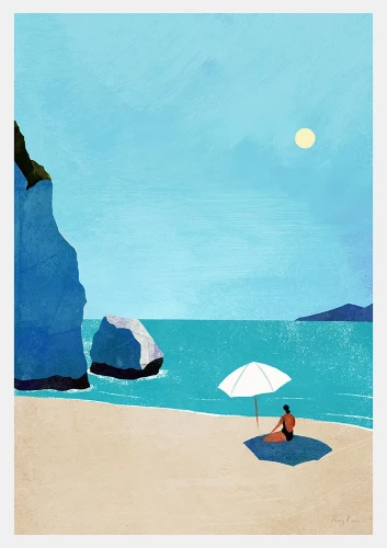 Dzika plaża - dziewczyna pod parasolem - plakat