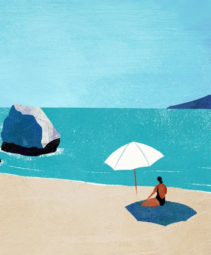 Dzika plaża - dziewczyna pod parasolem - szczegół plakatu