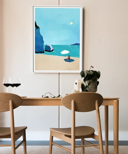 Dzika plaża - dziewczyna pod parasolem - aranżacja plakatu w jadalni