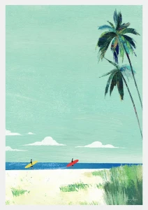 Plaża surferów - wakacje pod palmami - plakat