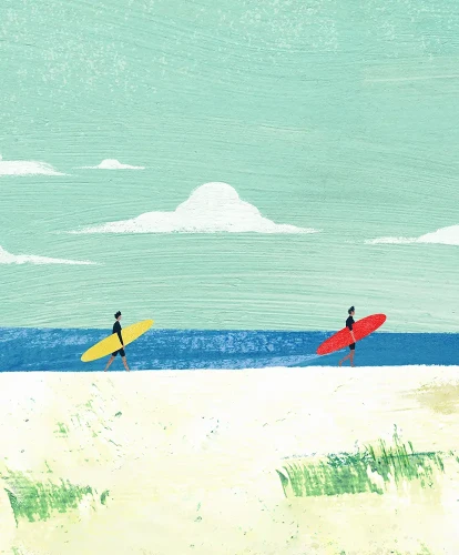 Plaża surferów - wakacje pod palmami - szczegół plakatu