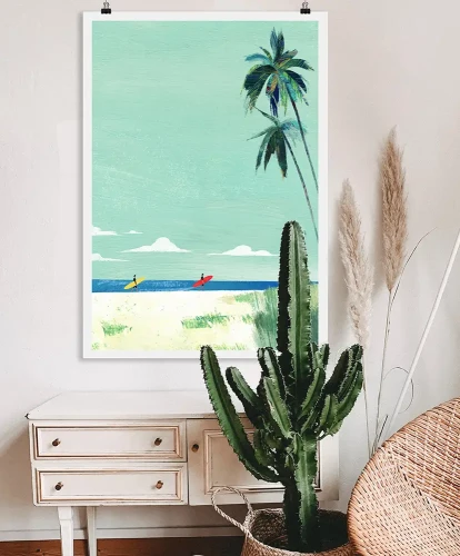Plaża surferów - wakacje pod palmami - aranżacja plakatu