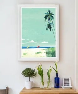 Plaża surferów - wakacje pod palmami - aranżacja plakatu nad szafką
