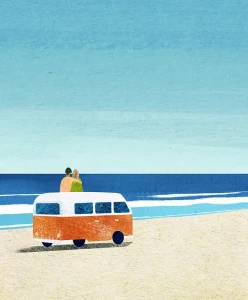 Nad morskim brzegiem - wyprawy kamperem - szczegół plakatu