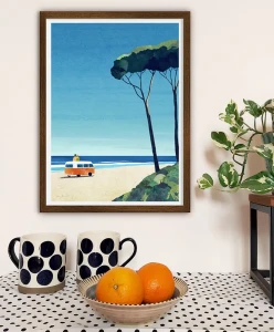 Nad morskim brzegiem - wyprawy kamperem - aranżacja plakatu