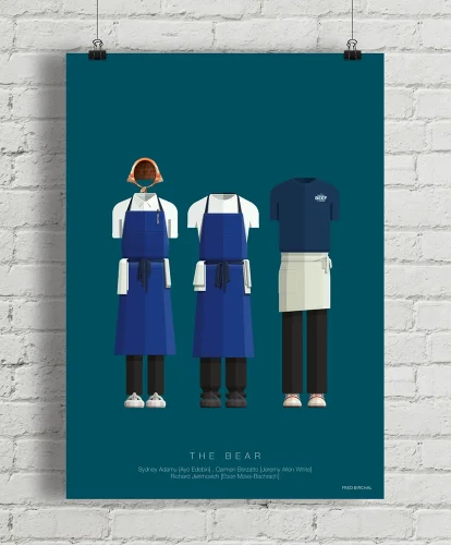 The Bear - aranżacja plakatu na ceglanej ścianie
