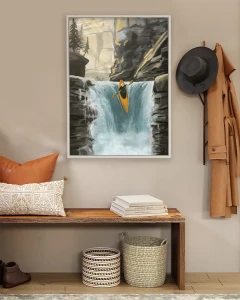 Ekstremalne wyprawy kajakowe - aranżacja plakatu w korytarzu