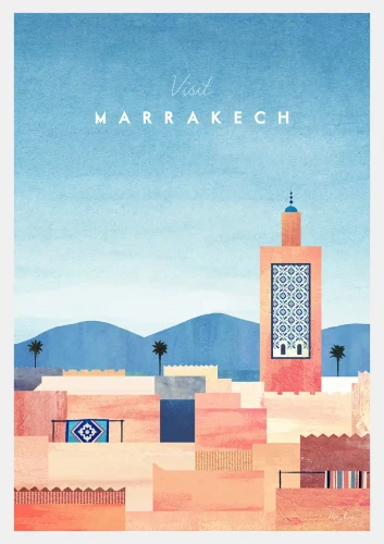 Maroko Marrakesz / Panorama miasta z Meczetem Księgarzy - plakat