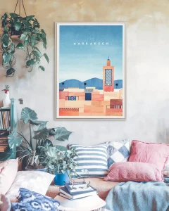 Maroko Marrakesz / Panorama miasta z Meczetem Księgarzy - aranżacja plakatu