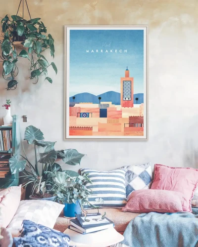 Maroko Marrakesz / Panorama miasta z Meczetem Księgarzy - aranżacja plakatu