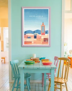 Maroko Marrakesz / Panorama miasta z Meczetem Księgarzy - aranżacja plakatu w jadalni