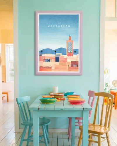 Maroko Marrakesz / Panorama miasta z Meczetem Księgarzy - aranżacja plakatu w jadalni