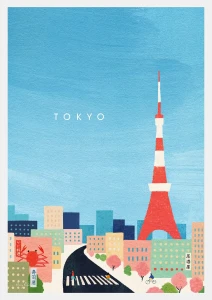 Tokio Japonia - panorama z Tokyo Tower - plakat